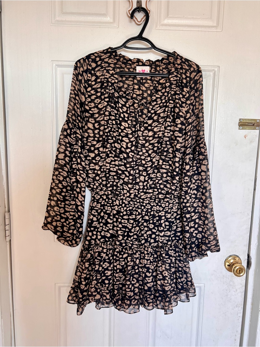 Buddy Love | Black and Beige Printed Ruffle Dress